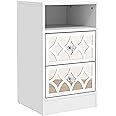 Galano Bowen 2 Drawer Bedside Table - Stylish Side Table - Nightstands with 2 Drawers - Organizers and Storage Cabinet for Hallway, Entryway or Bedroom (White)