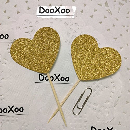 DooXoo Kuchen-Deko / Tortenaufsatz, kleine Kronen, glitzernd, goldfarben, 24 Stück, Bambus, Gold Love, M - 2