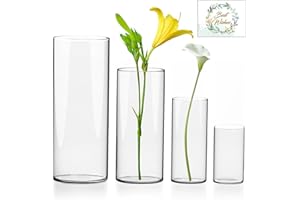 UCAMP Hohe Glasvasen für Tischdeko, Zylinder Vase in 4 Größen, Gläser für Kerzen, Blumen, Kieselsteine, Muscheln & Windlicht Glas, Durchsichtige Glasvase Zylinder, Kerzenhalter