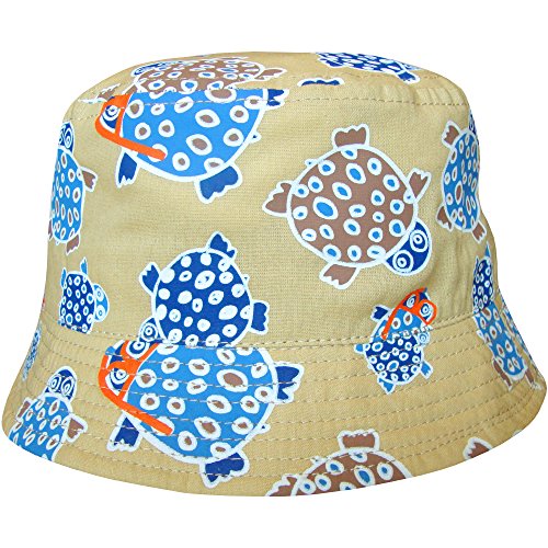 Baby Boy's Turtles Design Holiday Bucket Style Summer Sun Beach Hat (3-6 Months (46cm), Beige Turtles)