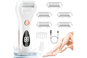 IWEEL Electric Foot File Pedicure Remover feet Hard Skin Shaver Rechargeable Waterproof Tools Foot Scrubber Pedicure kit for Cracked Heels and Dead Skin with 5 Replacement Head