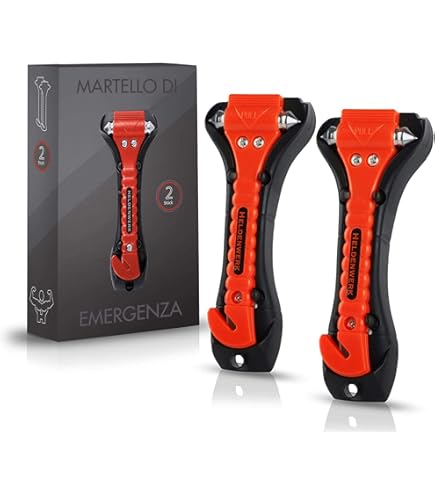 Mizikuu Martello Emergenza Auto 4 Pezzi - Rompivetro E Taglia Cinture Con Fischietto Di Sicurezza - Foto 3