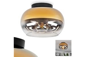 HOFSTEIN Lampa sufitowa Molloy, nowoczesna lampa sufitowa z metalu/szkła w kolorze czarnym/dymnym/złotym/jasnym, 1-lampowa lampa w stylu retro/vintage ze szklanym kloszem (Ø31cm), 1 x E27, bez żarówki
