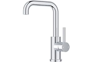 FORIOUS Wasserhahn Bad Hoch 360° Drehbar, Edelstahl Waschtischarmatur Hoch mit Warm/Kaltwasser Mischbatterie Einfache Montage für Badezimmer/küche Waschbecken Kleine Wohnmobil