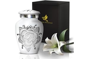 SOLACE FOREVER Cremation Urn for Ashes - Handcrafted Large Urn for Ashes with Velvet Bag - Adult Urns for Human Ashes Men & women Remains - Honour Your Loved One with Rose Urns For Ashes Adult (Pearl White, Small)