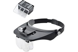 COVVY Stirnbandlupe mit 2 LED-Leuchten, Freisprech-Headset Lupenkopf-Lupen mit 4 abnehmbaren Linsen zum Lesen, elektronischen Reparieren, Schmuck, Nähen, Basteln, Beobachten