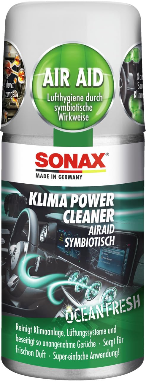 SONAX KlimaPowerCleaner AirAid symbiotisch Ocean-Fresh (100 ml) | sorgt schnell und einfach für langanhaltende Lufthygiene und befreit dauerhaft von lästigen Gerüchen