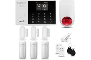 HUXGO® HXA005 Alarme Maison avec Sirène sans Fil, WiFi + GSM | Kit d'alarme Maison Domestique avec 3X détecteurs de Mouvement, 3X capteurs de Portes et fenêtres | TUYA App Intelligent