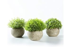 Jobary Set de 3 Plantas Artificiales con Césped Verde en Macetas Grises, Plantas Pequeñas Sintéticas de Plástico Decorativas, Ideales para la Decoración de la Casa, Cocinas, Oficinas y Exteriores