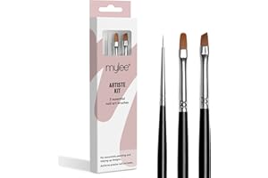 Mylee Artiste Nail Brush Kit, 3x Brushes Design for Gel Nail Art & Polish Application, Oval, Angled, Fine, Professional Quality Manicure Painting Tool, Liner Drawing Pen, for Home & Salon Use
