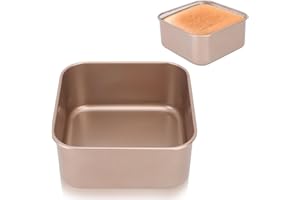 Tissting Plat de Cuisson Carré Profond en Acier au Carbone, 17.8 x 17.8 x 8cm Ustensiles de Cuisson, Poêle à Pain, Plaque à Biscuits Dorée, Brownie, Grille-pain, Poêle pour Gâteau, Pain, Barbecue