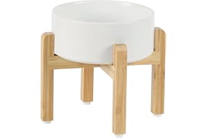 Havniva Ceramic 18,5 cm Hocheinlegesatz für Hunde, Erhöht mit Ständer, Futter- und Wasserbecher für mittelgroße Hunderassen, gewichtete Hundefressschalen, Petbecher (1,3 l, Weiß)