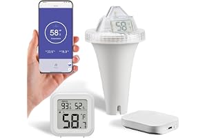 TOWEBOORY Wlan Pooltermometer kombinationsset med WiFi gateway-hub, trådlös flytande digital pooltermometer IP67, vattentät med app fjärrövervakning och stor LCD-skärm, larm, för pooler