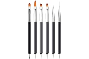 BUTBU 6 Piezas Pinceles para Uñas, Nail Dotting Manicure Tools, Herramientas de Doble Punta de Uñas, Pincel Acrilico Uñas, para Diseño de Uñas en Gel y Manicura Profesional (Negro)