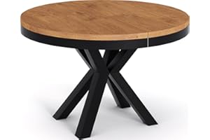 WFL GROUP Runder Ausziehbarer Esstisch - Tisch im Loft-Stil mit Metallbeinen - Industrieller Tisch für Wohnzimmer - Spacesaver - Eiche Lancelot - Schwarz - 100 cm