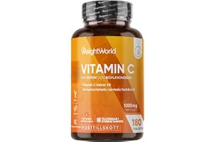 Vitamin C 1000 mg per tablett – 180 veganska tabletter för 6 månader – Vitamin C bidrar till immunsystemets normala funktion (EFSA) – med bioflavonoider & nypon – WeightWorld