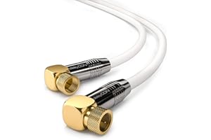 deleyCON 1,5m Kabel Antenowy SAT - 4K Ultra HD Full HD HDTV - Kabel Satelitarny Koncentryczny - 2x Kątowy - Wtyk F (90°) do Wtyku F (90°) - Metalowe Złącza - Biały