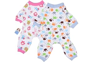 Amakunft 2-pack Dog Clothes Dogs Cats Onesie Soft Dog Pajamas Cotton Puppy Rompers Pet Jumpsuits Cozy Bodysuits for Small Dogs and Cats