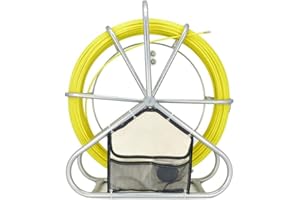 QZATACAEN Guía pasacables de fibra de vidrio de 6 mm x 150 m, alambre para tubería, en un carrete con mango de goma, cabezal de cobre y pieza de conexión de cobre