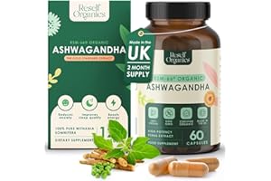 Organic Ashwagandha KSM-66® Extract - 60 Capsules 550mg 2 Month Supply - High Strength Supplement for Performance Energy Boost Muscle Recovery Immune Support - Made in England by Reself Organics