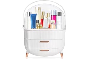 Kousee Make-up-Organizer, Hautpflege-Organizer, Kosmetik-Vitrine mit staubfreier Abdeckung, tragbarer Griff, wasserdichte Make-up-Box für Schminktisch, Arbeitsplatte, Badezimmer, Kommode (White)