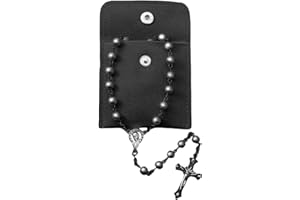 Calkkrer 1 chapelet catholique pour communion avec croix rétro, pochette cadeau élégante en velours, pour baptême, communion, mariage, fête (noir)