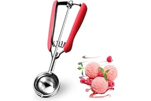 YISSCEN Cuillère à glace, en acier inoxydable, cuillère à glace, cuillère à glace, cuillère à glace, cuillère à glace, avec poignée en caoutchouc, alliage de zinc pour crème glacée, melon, boulettes de