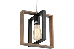 MINIFAIR Lampada A Sospensione Industriale Piccola,Lampadario A Sospensione Per Isola Della Cucina Della Fattoria Con Cavo,Legno+Metallo,1 Lampada E27 Per Sala Da Pranzo,Camera Da Letto,Corridoio,Ingresso,24Cm