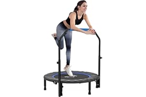 HOMCOM 40"/45"/48" Foldable Mini Trampoline Fitness Trampoline Rebounder for Adults with Adjustable Foam Handle, for Indoors, Outdoors, Cardio Training, 150kg/200kg Weight Capacity
