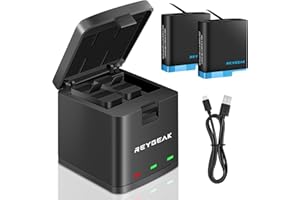 REYGEAK Hero 8/7/6/5 Batería Cargador Kit 2 Pack de Baterías de Repuesto Tipo C LED 3 Canales Cargador para GoPro Hero 8 Black/Hero 7/6/5 Black (Cargador + 2 Baterías)