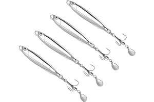 UIHRLM 4PCS Sea Fishing Spinners, 30g Metal Sea Fishing Lures with Treble Hooks, 10CM Artificial Spinning Spangle Lures Jigs Metal Bait for Mackerel Bass Pike Cod Saltwater Freshwater (Silver)