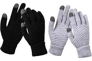 Rayson 2 Pares Guantes Termicos Mujer Invierno con Pantalla Tactil Forro Polar Gloves Winter Guantes Tactiles de Punto para Movil Ciclismo Deportes