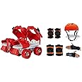 Qwick Click Unisex_Youth Roller Skates With Protective Set Guard Protection Kit For Skating, Cycling & Skateboarding For Kids Age 6-15 Yrs With Knee, Elbow And Wrist Guards (Red), Inline_Skate_Wheel