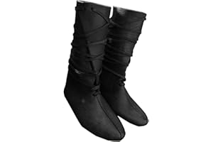 SYKTKMX Men's Renaissance Medieval Cosplay Halloween Boots Faux Leather Mid-Calf Lace Up Vintage Stage Pirate Viking Tied Shoes