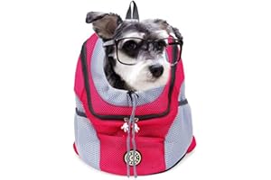 HYKIEE Hunderucksack Katzenrucksack, Atmungsaktive Verstellbar Katzen Transport Rucksack, Transporttasche Haustier Hund Tragetasche Katzentasche mit Fenster für Klein Hunde Katze Welpen (M, Rosarot)