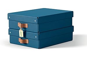 Leitz Puro Flache Aufbewahrungsbox mit Deckel, Medium, 2er-Set, Box 8 L, stapelbar, Organizer-Box für Regale und Schränke, FSC-Karton, für Büro & Home Office, 26 x 35 x 10 cm, Blau, 61480068