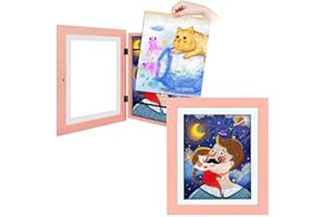 Octonyluck Marco Dibujos Infantiles, Marco de Fotos Infantil con Apertura Frontal A4, Marco Plegable Rellenable para Guardar y Mostrar Dibujos Infantiles, GaleríA Familiar, borde rosa
