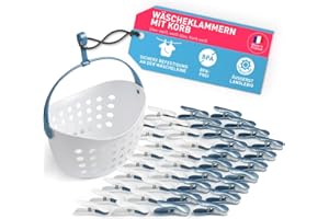 ‎CULICLEAN Culiclean Stabil Soft Clips mit Wäscheklammernkorb - 40 Stück, Korb statt Beutel, Weiß/Blau