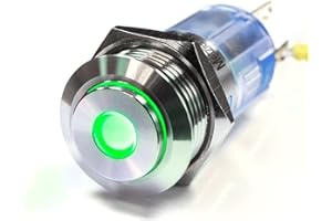 METZLER-TRADE LED-Drucktaster - rostfreier Edelstahl - Ø16 mm - erhöhte Tastfläche - wasserdicht - Punkt-Beleuchtung - (Tastend, Grün)