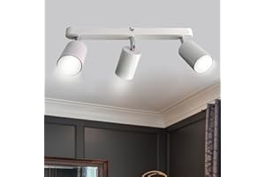 Sweier Blanc Plafonnier 3 Spot Support de Lampe à Angle Réglable, avec 3 Ampoules Blanc Froid 6000K 5W 450LM, LED Spot de Plafond Pivotant GU10, Pour Cuisine, Salon, Chambre à Coucher