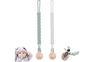 SUGERU® 2 Pezzi di Nuovi catenella portaciuccio - 100% in silicone alimentare & Senza BPA, catenella ciuccio, porta ciuccio maschio femmina mam, catena clip per ciuccio, portaciuccio (verde&grigio)