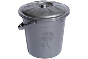 OMS HOME STORE Plastic Bucket with Lid Handle Small Large Storage Bucket Bin Container Measures (10L, Grey)