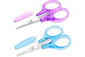 DIVINA VITAE 2 Pack Small Sewing Scissors Stainless Steel Crafting Scissors Sharp Scissors with Cover, Precision Portable Scissor for Embroidery Quilting Sewing Knitting Crafting (Blue + Purple)