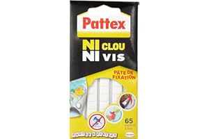 Pattex Ni Clou Ni Vis pâte de fixation, pastilles adhésives repositionnables blanches faciles à enlever, pâte collante pré-découpée pour papier, poster, décoration légère - 65 pastilles