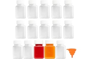 ErShiPing 15 Pcs Petite Bouteille Plastique, Bouteille Shot de Jus 100ml, Petite Bouteilles en Réutilisables Transparentes avec Couvercle pour Jus de Fruits de Gingembre, Eau, Smoothie
