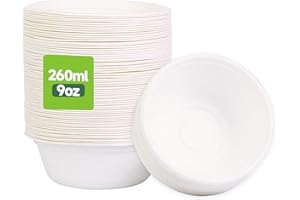 HiEnjoin 60 bols à soupe en canne à sucre, 260 ml, jetables et compostables, biodégradables, pour fête, mariage, pique-nique