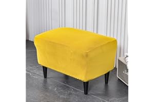 Highdi Stretch Luxury Velvet Ottoman Slipcover Stool Cover, Cover for Rectangular Footstool, Protective Cover for Stool, Elastic Non-Slip Removable Sofa Footstool Cover (Yellow)