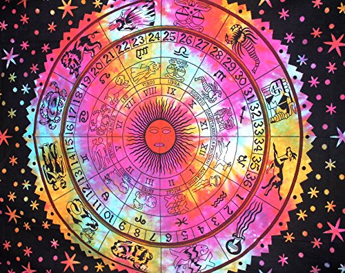 raajsee-indian Psychedelic handgefertigt Krawatte und Farbe Tapisserie Schwarz & Rot Indianisches Sternzeichen Horoskop Baumwolle Print Wand aufhängen Strand Überwurf Wohnheim Trennwand Hippie-Stil - 3