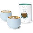 KRUVE Imagine Porcelain Latte Coffee Cups, Double Walled Latte Cups, Glass Cups Set of Two - 5oz Thermal Spherical Design for Latte Art, Insulated Coffee Mugs for Heat Retention (Blue)
