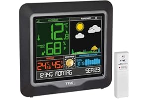 TFA Dostmann Season Funk-Wetterstation, 35.1150.01, Wetterstation Funk mit Außensensor, Mondphasen, Funkuhr, innen und außen, L 175 x B 32 (84) x H 165 mm